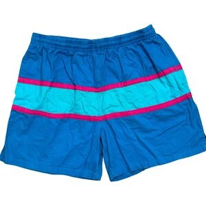 Vintage Sunset Highway Swim Trunks Mens L Blue Pink Colorblock Board Shorts 90s